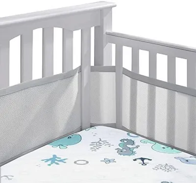 Produktbild von Bettumrandung Babybett,2 Pack Baby Nestchen Bettumrandung,Kopfumrandung Babybett,Atmungsaktive Krippenumrandung,Babybett Atmungsaktiver Kollisionsschutz,Nestchen für Kinderbetten,Babybett Umrandungen