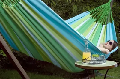 Produktbild von Hängematte AQUA aus 100% Baumwolle, 250 x 190 cm, bis 250 kg für 1-3 Personen