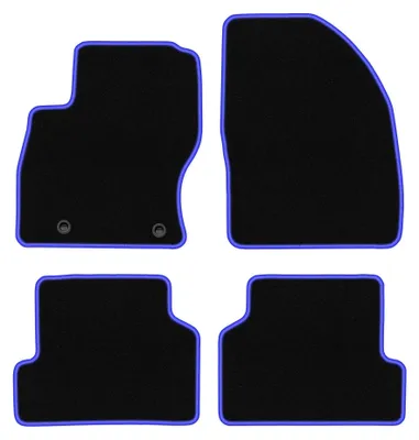 Produktbild von Velours-Fußmatten für Ford Focus MK2 2004-2011 (Kombi/Limousine/Schrägheck) – 4-tlg, Schwarz/Blau, passgenau – Wielganizator CARLUX