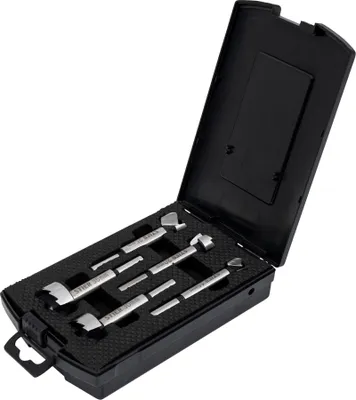 Produktbild von STIER hochwertiger Forstnerbohrer Set, 5-teilig in praktischer Kassette, Bohrergrößen: 15, 20, 25, 30, 35 mm mit 10 mm Schaft, geeignet für Hart- & Weichholz