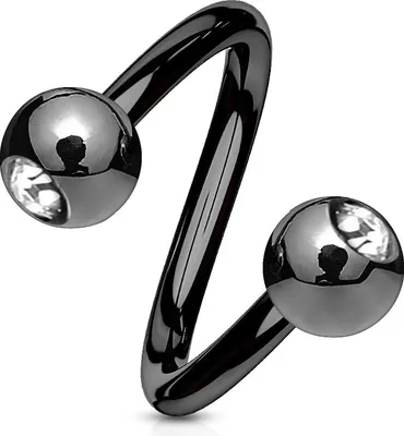 Produktbild von viva-adorno Lippenpiercing Chirurgenstahl Labret Spirale Twister Kristall Doppelkugel verschiedene Farben und Größen Z405,Schwarz
