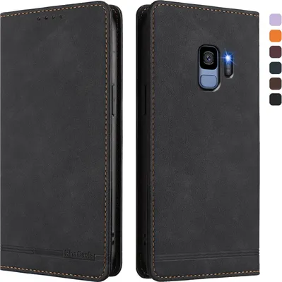 Obrázek produktu pro Pouzdro pro Samsung Galaxy S9, retroPolyuretankožené flip pouzdro s stojánkem a přihrádkami na karty Černý