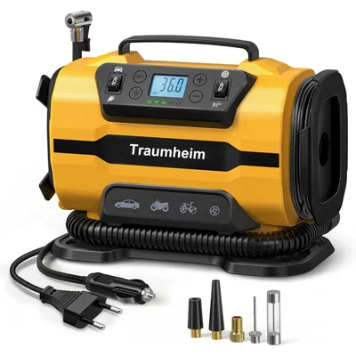 Produktbild von Luftkompressor Auto 12V DC/230V AC, Hochdruck bis 10,3bar, 350L/min, Elektrische Reifenpumpe, Kompressor für Auto, Fahrrad, Schlauchboot, Luftmatratze