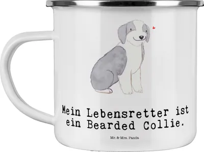 Produktbild von Mr. & Mrs. Panda wanderbecher Bearded Collie Lebensretter - Weiß - Geschenk, Emaille Tasse, Motivtasse, Teetasse, Becher, Pott, Britischer Hütehund, Teebecher