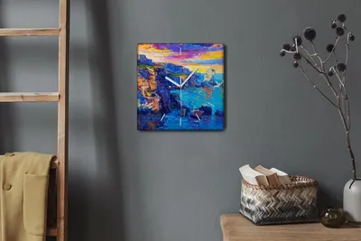 Produktbild von Coloray Hodiny Unikátní 30x30 cm  Tiché hodiny Pro obývací pokoj a kuchyň Nástěnné hodiny Plátno Bílé ručičky hodin - Pobřežní útesy západ slunce