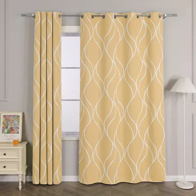Produktbild von Joyswahl Verdunklungsvorhänge mit Ösen 145x135 cm Sand Thermovorhang Blickdichte Gardinen mit weißen Wellenstreifen Hitzeschutz Kälteschutz