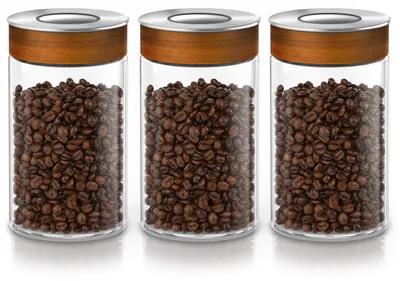 Produktbild von Arendo Vorratsglas 3er Set je 1000 ml aus Borosilikatglas mit luftdichtem Vakuum-Klickdeckel, Edelstahldeckel mit Silikondichtung, Vorratsbehälter, 3 Stück, transparent