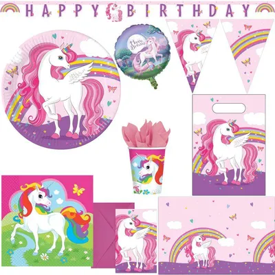Produktbild von Regenbogen Einhorn XXL Partyset zum Kindergeburtstag