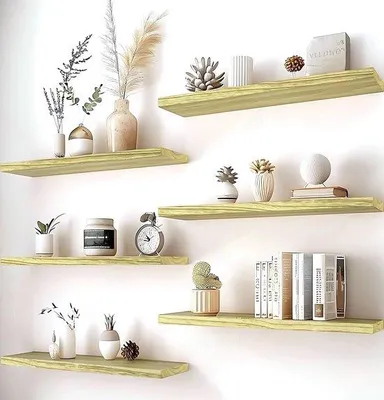 Immagine prodotto di Ibenzoa® Set da 6 mensole sospese da parete in legno massello, 40 cm, stile rustico, colore marrone chiaro – Ideali per bagno, camera da letto, cucina e ufficio