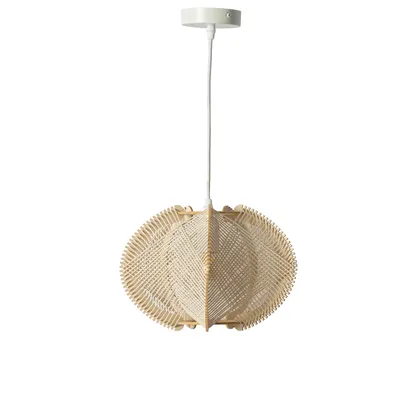 Productafbeelding van Hanglamp FLORENCIA, Ø30 cm, gemaakt van MDF-hout en gevlochten rotan, in een boho-stijl, met een Scandinavisch mid-century design, en een E27 fitting