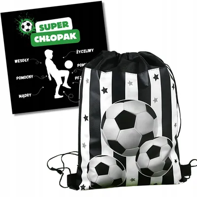 Produktbild von Fußball Turnbeutel für Jungen - 35x26 cm - Sportbeutel mit Glückwunschkarte - Schwarz
