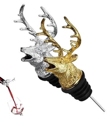 Weinausgießer mit Hirschkopf, 2 Stück, Edelstahl, Gold & Silber