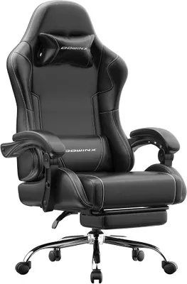 Immagine prodotto di Sedia da gaming, sedia ergonomica, poltrona da gaming con poggiapiedi, capacità di carico fino a 150 kg, sedia da gaming con braccioli fissi, sedia per PC, sedia da ufficio, colore nero