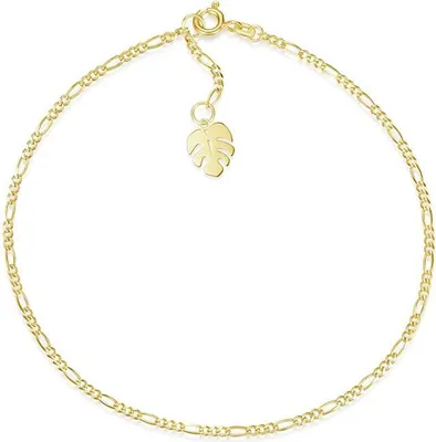 Produktbild von SILBERKETTEN STORE Fußkette Figaro 2mm mit Blattanhänger - echt 585 Gold, Länge wählbar - 27cm