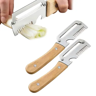 Image de Omgoods - Lot de 2 éplucheurs de légumes multifonctions - 3 en 1 avec manche en bois
