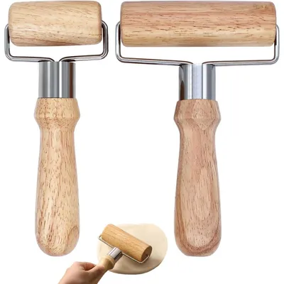 Produktbild von Antihaft-Holz-Teigrolle 2 Stück in T-Form mit Griff für Kuchen und Pizza
