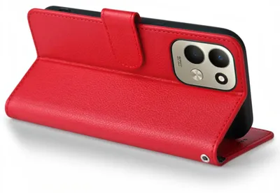Immagine prodotto di Custodia portafoglio per Xiaomi Redmi 17, colore rosso, con protezione RFID, laccetto da polso e funzione stand