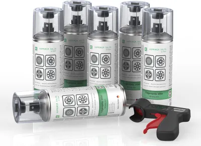 Produktbild von 6x AUPROTEC Lackspray Silber + Pistolengriff AUPRORIM SOLID Felgensilber Sprühlack 400ml