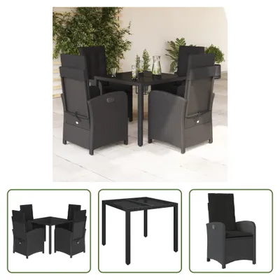 Produktbild von The Living Store 5-tlg. Garten-Essgruppe mit Kissen Schwarz Poly Rattan