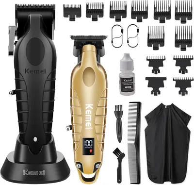 Produktbild von Haarschneidemaschine und Barttrimmer Set profi, Barbierschere zum Haareschneiden, Elektrische für Männer, T Blade Grooming Kit mit 11 Führungskämmen