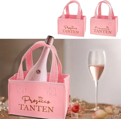 Produktbild von Flaschenträger "Prosecco Tanten" rosa 2 Motiven Filz Tasche Tragetasche Filztasche Flaschentasche