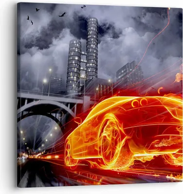 Produktbild von Bild auf Leinwand - Leinwandbild - Auto Flammen Räder - 30x30cm - Wand Bild - Wanddeko - Wandbilder - Leinwanddruck - Bilder - Kunstdruck - Wanddekoration - Leinwand bilder - Wandkunst - AC30x30-0209