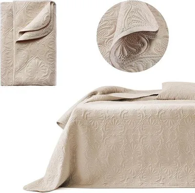 Produktbild von Famanu Tagesdecke 240x260 cm beige, elegante Wohndecke für Bett und Sofa