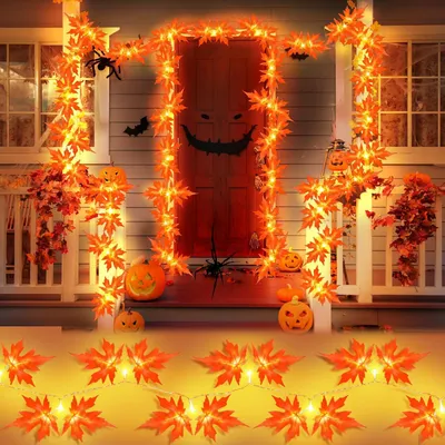 Produktbild von Herbst Lichterkette 3M 20 LED Halloween Lichterkette Batterie mit Timer Ahornblätter Girlande für Herbstdeko, Halloween Deko