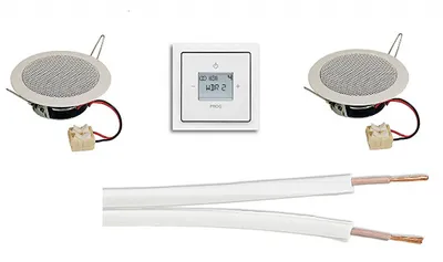 Produktbild von Busch Jäger Unterputz Digitalradio Unterputzradio 8215 U (8215U) studioweiß glänzend Komplett-Set Future Linear+ 2 x Deckenlautsprecher / Einbaulautsprecher + Radioeinheit inkl. Bedienelement + 1-fach Rahmen + 20 Meter Lautsprecherkabel 2x0,75 mm2 gratis