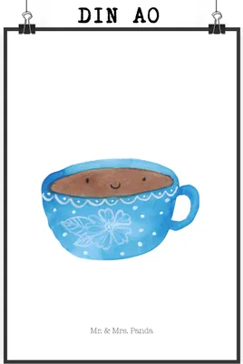 Produktbild von Mr. & Mrs. Panda Bild Kaffee Tasse DIN A0 - Weiß - Geschenk, Wandbild, Liebe, Geschmack, wanddeko, Kunstdruck, Wanddekoration, Genuss, Lustige Sprüche, Glücklich, drucke