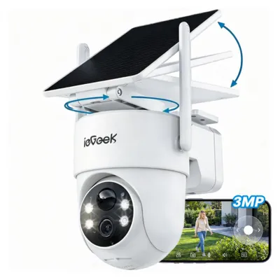 Produktbild von 2K 3MP Überwachungskamera Aussen Solar 360° PTZ Kamera Kabellos Aussen Akku 2.4GHz WLAN Einfache Installation PIR Bewegungsmelder Farb-Nachtsicht