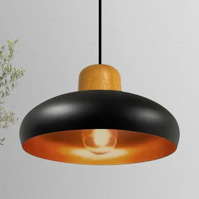 Produktbild von Androa Hängelampe Esstisch Gold Metall 40 cm 1 flamming, Deckenlampe Pendelleuchte Esstisch Holz Vintage Deckenleuchte Küchenlampe Hängend - Schwarz