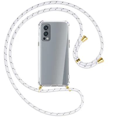 Produktbild von Handykette Backcover-Schutzhülle mit Band (Metall goldfarben) für OnePlus Nord 2 5G - weiß/grau