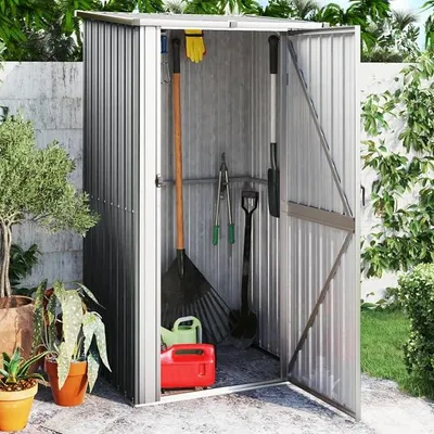 Produktbild von Gerätehaus Geräteschuppen Gartenhaus Gartenschuppen Schuppen Werkzeugschuppen Grau 118,5x97x209,5 cm Verzinkter Stahl
