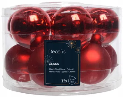 Imagen del producto de Juego de 12 adornos navideños esféricos de vidrio, color rojo, de 5 cm de diámetro