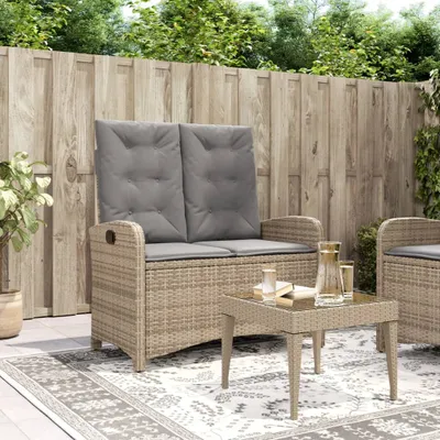 Immagine prodotto di Panca da giardino regolabile con cuscino Beige poly rattan