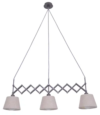 Produktbild von Pendelleuchte - Scherenpendelleuchte "ADRIENNE" max. b: 52-100cm natur, Hängelampe im Retro Style, ausMetall, Kunststoff und Textilmaterial in natur, 130 cm hoch, Maße 100 x 35 cm, E27-Fassung