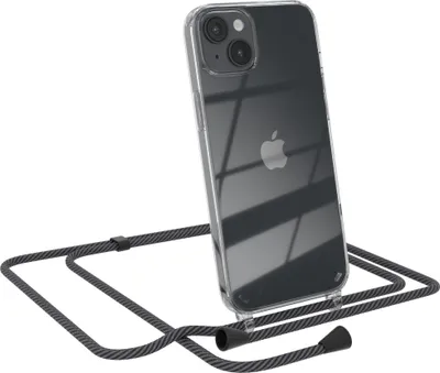 Produktbild von EAZY CASE Handykette kompatibel mit Apple iPhone 14 Plus, Handyhülle mit Umhängeband, Handykordel, Schutzhülle Clear, Band in Grau