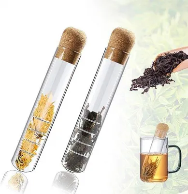 Immagine prodotto di 2 colini da tè in vetro trasparente per tazza e infusore per tè sfuso, 2,5 x 11 cm