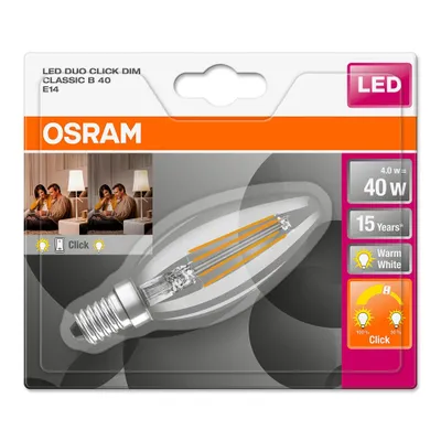 Produktbild von Osram LED Filament Duo Click Leuchtmittel Kerze 4W = 40W E14 klar warmweiß 2700K per Lichtschalter DIMMBAR