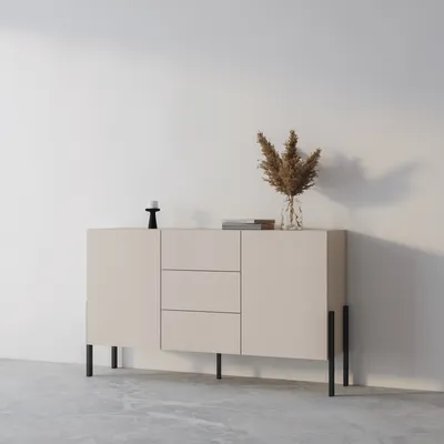 Produktbild von Moderne Küchenanrichte 3 Schubladen 2 Türen beige 154x40x89cm Autrey