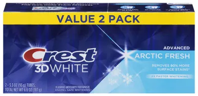 Imagen del producto de Paquete de 2 tubos de pasta dental Crest 3D White, sabor Arctic Fresh, para blanquear los dientes y refrescar el aliento, 93 gramos cada uno