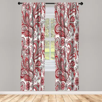 Zdjęcie produktu dla ABAKUHAUS Zestaw 2 zasłon Paisley do salonu lub sypialni, niebiesko-fioletowy wzór kwiatowy w stylu bohemy, 150 cm x 245 cm, bordowo-biały
