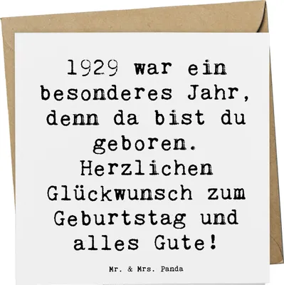 Produktbild von Mr. & Mrs. Panda Glückwunschkarte Spruch 1929 Geburtstag - Weiß - Geschenk, alles Gute zum, doppelkarte, Klappkarte, Grußkarte, Geburtsjahr, Happy Birthday, faltkarte