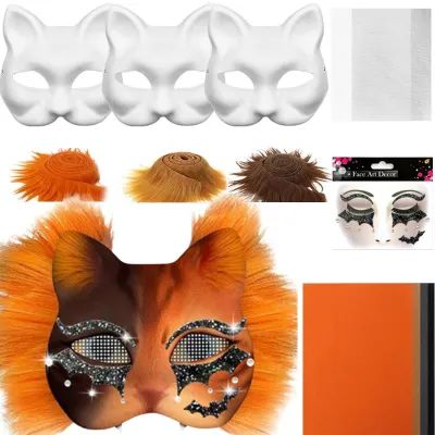 Produktbild von Katzenmasken-Set, weiß - Kostümrequisite - Cosplay - Karneval - Party - Kreatives Kunsthandwerk - 19 x 17 cm - Maske