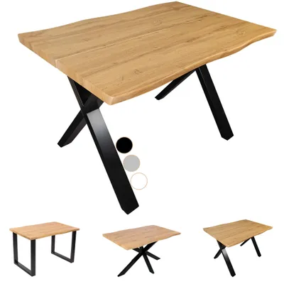 Produktbild von Esstisch Dua | 120 x 80 cm | Holz-Optik mit Baumkante in Wildeiche | X-Gestell Metall Schwarz | 40 mm Tischplatte geteilt | Tisch für Esszimmer & Küche
