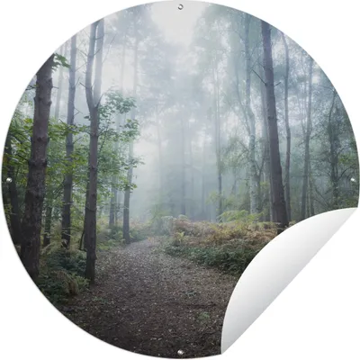 Produktbild von MuchoWow® Gartenposter Outdoor-Poster Rund Wald - Nebel - Weg Ø 90 cm Gartendeko Rundes Poster draußen