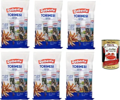 Produktbild von Roberto Torinesi Grissini 6×350g – italienische Brotstangen, extra knusprig, traditionelle Rezeptur, ideal zu Antipasti, Suppen und Dips, Vorratspack + Italian Gourmet polpa