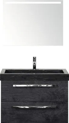 Produktbild von Sanox Badmöbel-Set Seville BxHxT 81 x 170 x 45,5 cm Frontfarbe black oak mit Waschtisch Naturstein schwarz, Waschtischun