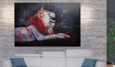 Image de Peinture à l'huile Lion HWC-H25, tableau peinture murale, peinture murale XL peinte à la main ~ 100x150cm